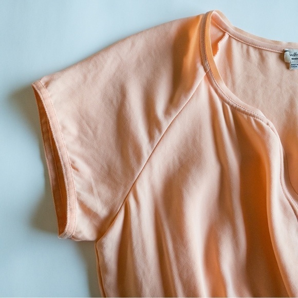 Aritzia Wilfred Peach Nude Peplum Surplice Faux Wrap Top Deep V Chiffon Size M - Picture 5 of 14